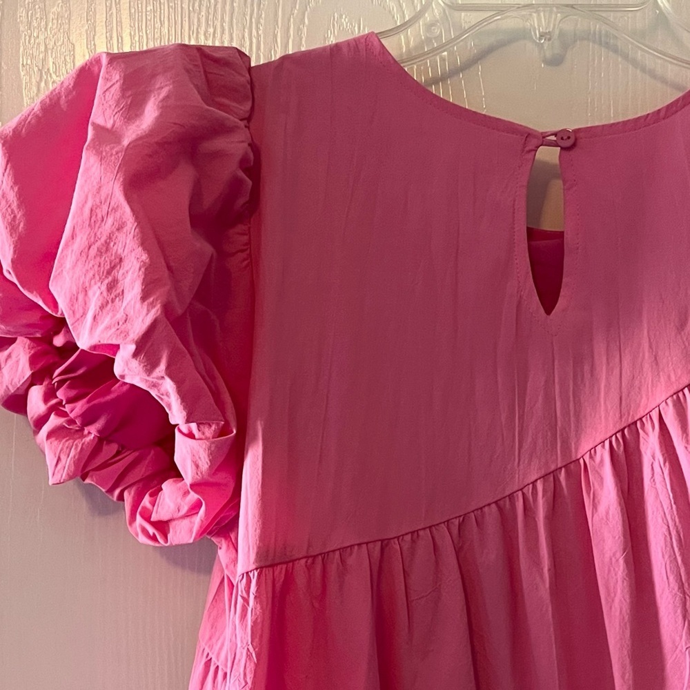 &merci Bubblegum Pink Babydoll Mini Dress with Puff Sleeves - Picture 7 of 11